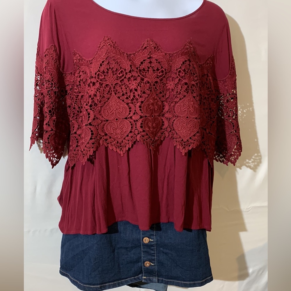 Womens Jeanette Plus top size 2Xl maroon crochet